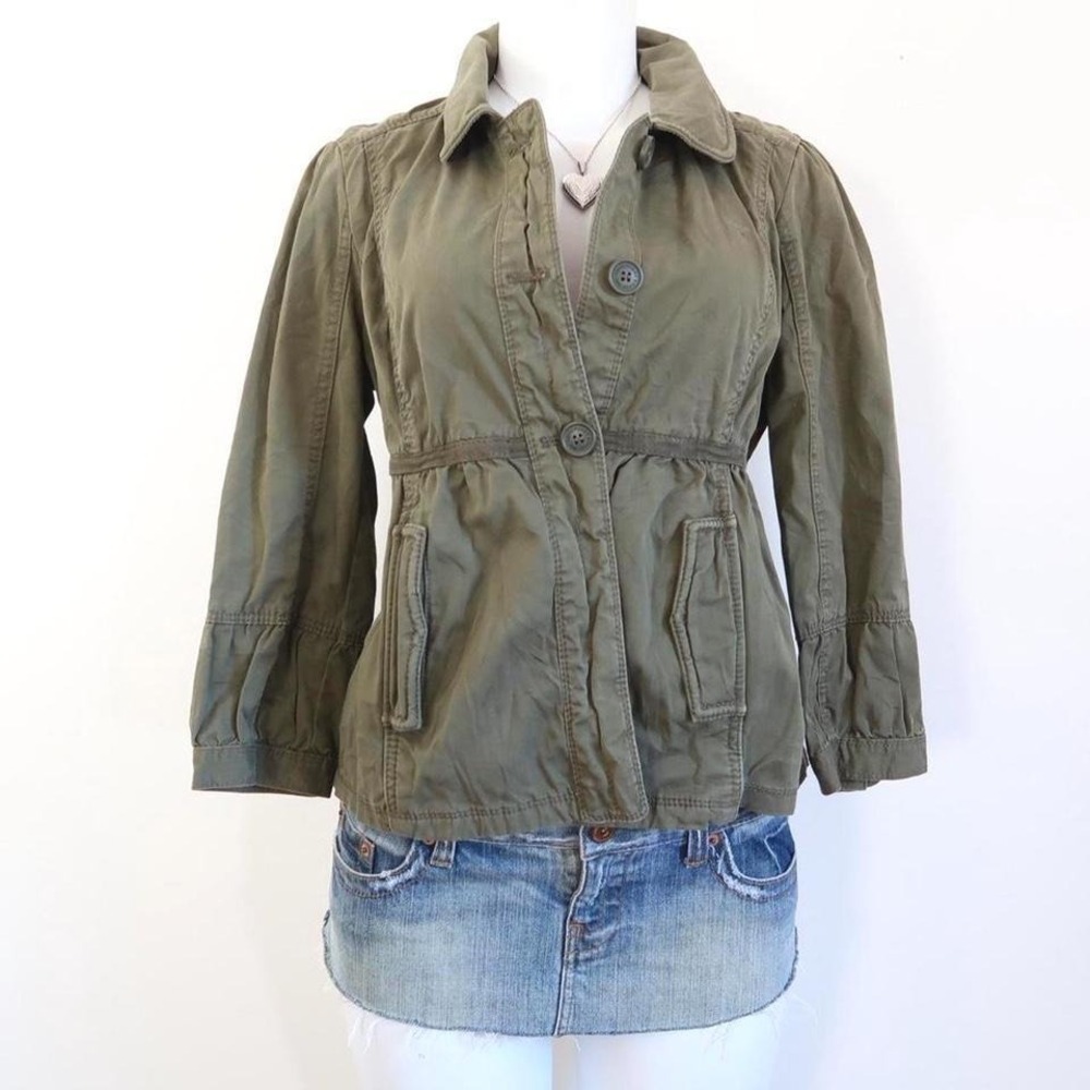 y2k abercrombie olive utility jacket babydoll military vintage button up